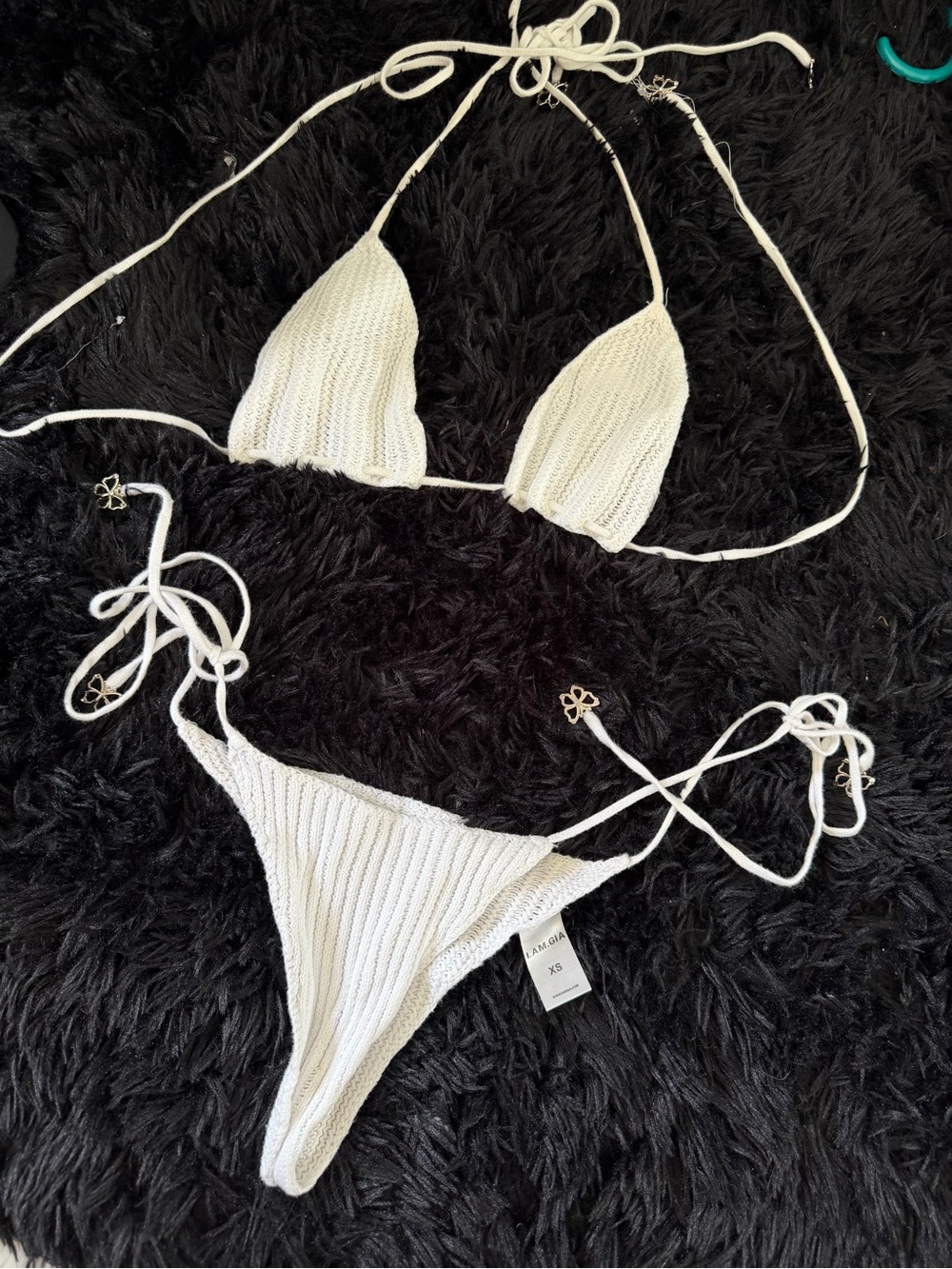 I.AM.GIA White Knit Triangle Bikini Set